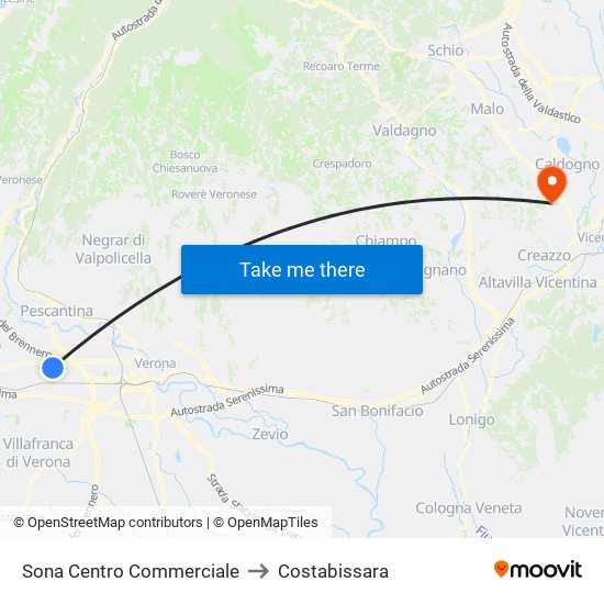 Sona Centro Commerciale to Costabissara map