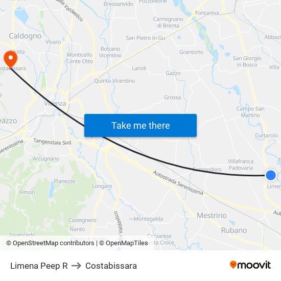 Limena Peep R to Costabissara map