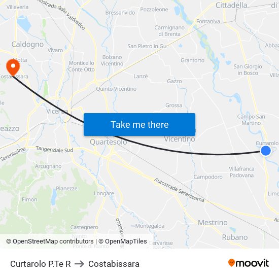 Curtarolo P.Te R to Costabissara map