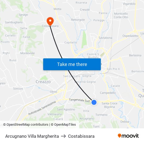 Arcugnano Villa Margherita to Costabissara map