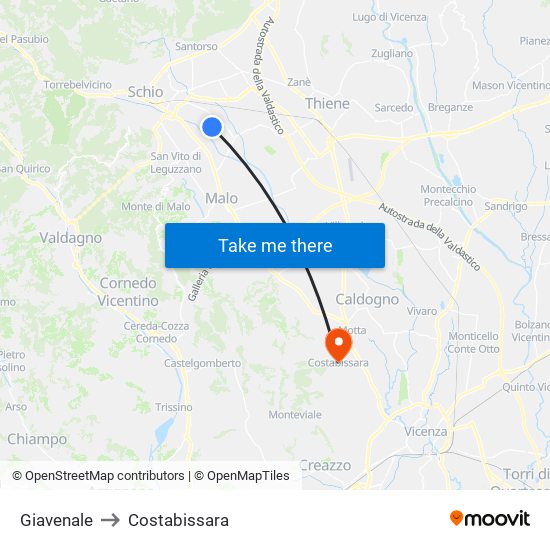 Giavenale to Costabissara map