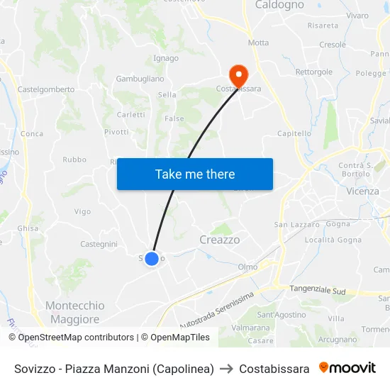 Sovizzo - Manzoni Square (Terminal) to Costabissara map
