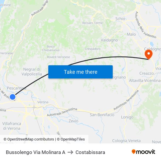 Bussolengo Via Molinara A to Costabissara map
