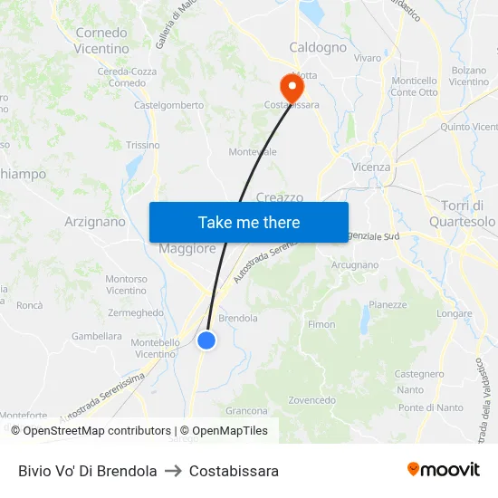 Brendola Vo' Junction to Costabissara map