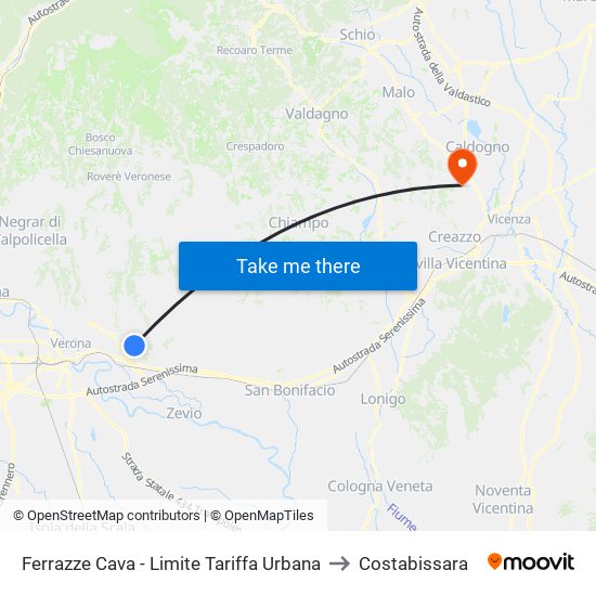 Ferrazze Cava - Limite Tariffa Urbana to Costabissara map