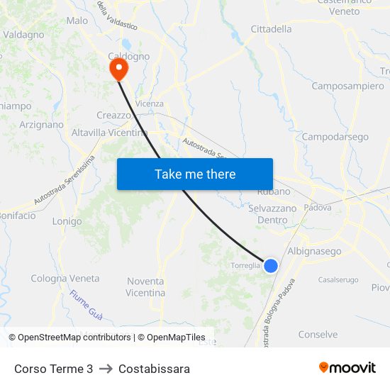 Corso Terme 3 to Costabissara map
