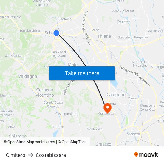 Cimitero to Costabissara map