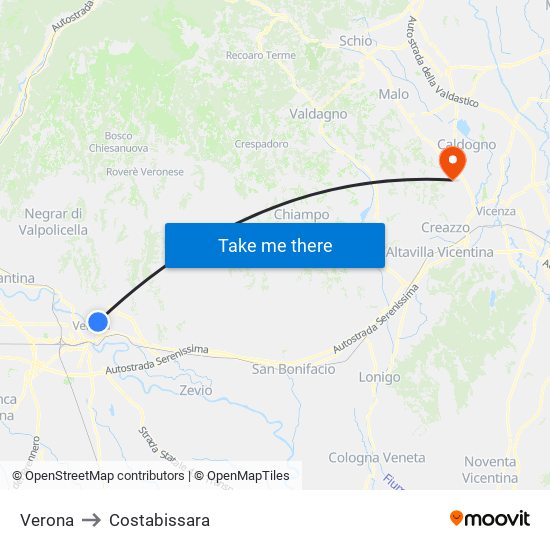 Verona to Costabissara map