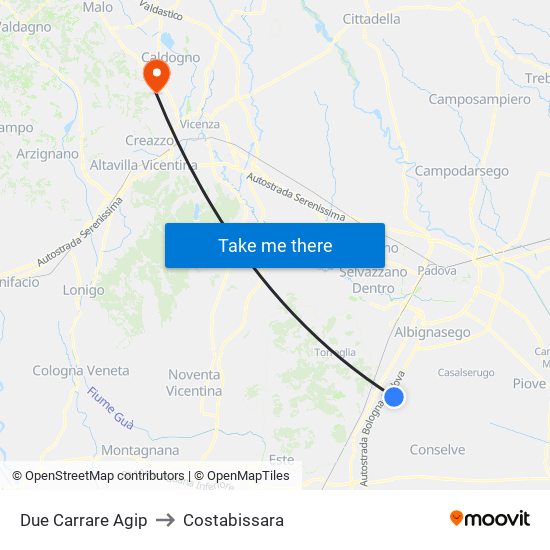 Due Carrare Agip to Costabissara map