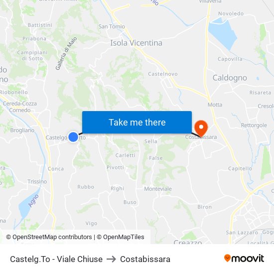 Castelg.To - Viale Chiuse to Costabissara map