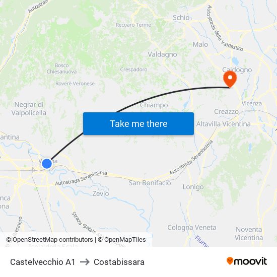 Castelvecchio A1 to Costabissara map