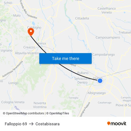 Falloppio 69 to Costabissara map