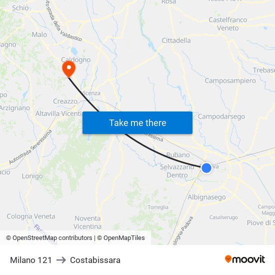 Milano 121 to Costabissara map