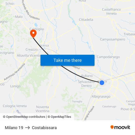 Milano 19 to Costabissara map