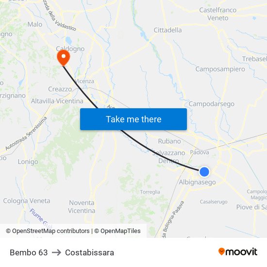 Bembo 63 to Costabissara map