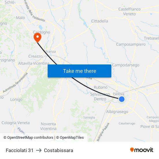 Facciolati 31 to Costabissara map