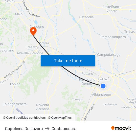 Capolinea De Lazara to Costabissara map
