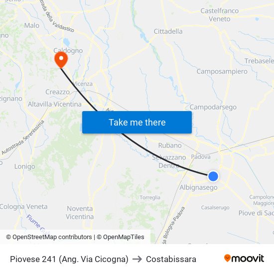 Piovese 241 (Ang. Via Cicogna) to Costabissara map