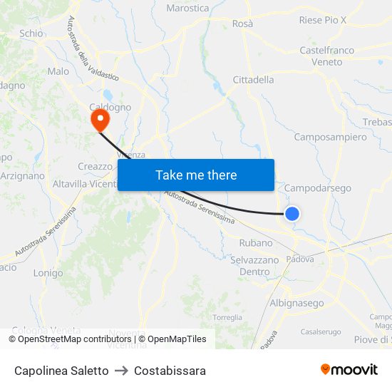 Capolinea Saletto to Costabissara map