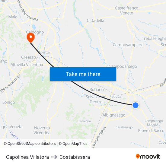 Capolinea Villatora to Costabissara map