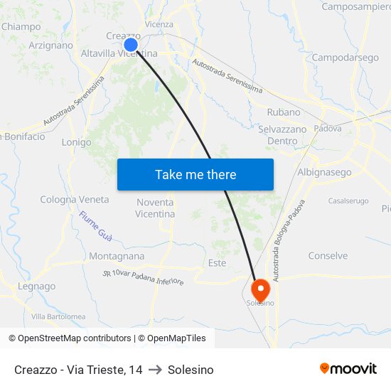 Creazzo - Via Trieste, 14 to Solesino map