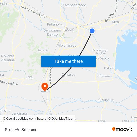 Stra to Solesino map