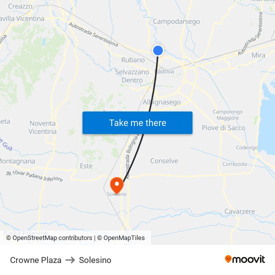 Crowne Plaza to Solesino map