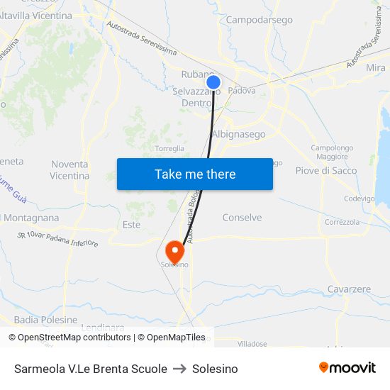 Sarmeola V.Le Brenta Scuole to Solesino map