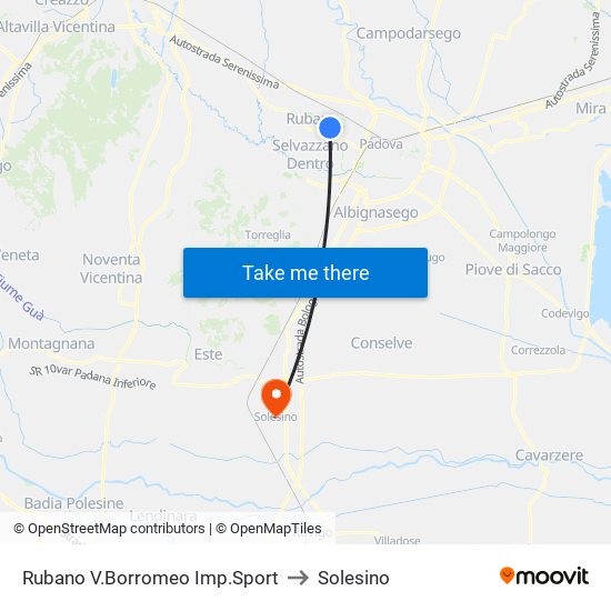 Rubano V.Borromeo Imp.Sport to Solesino map