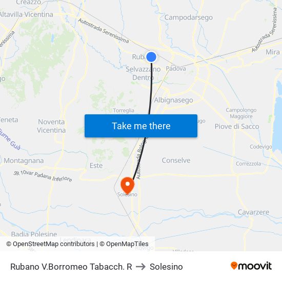 Rubano V.Borromeo Tabacch. R to Solesino map