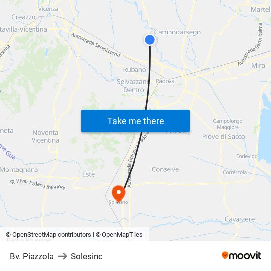 Bv. Piazzola to Solesino map