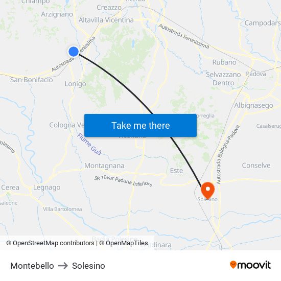 Montebello to Solesino map