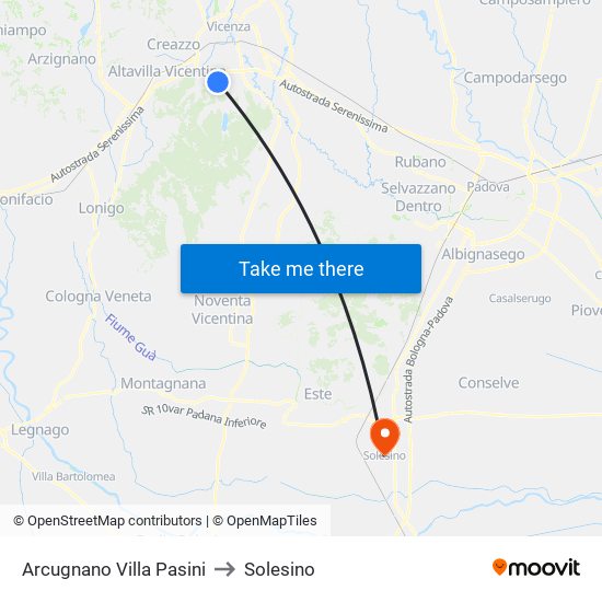 Arcugnano Villa Pasini to Solesino map