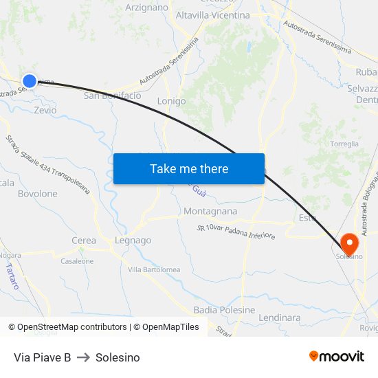Via Piave B to Solesino map