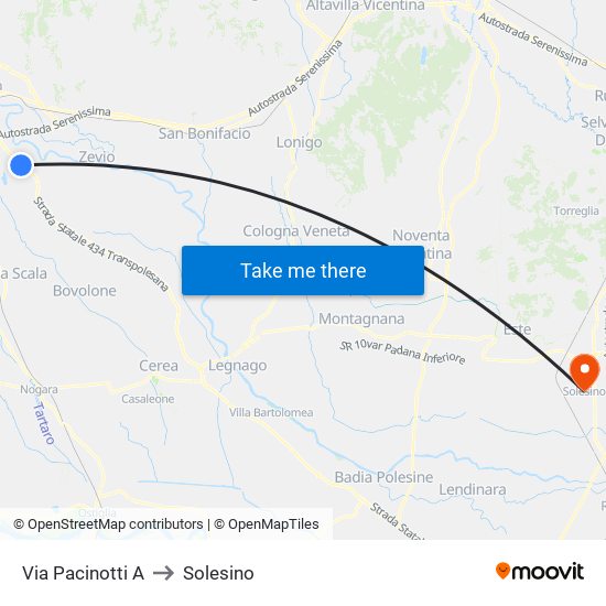Via Pacinotti A to Solesino map