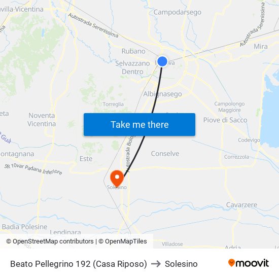 Beato Pellegrino 192 (Casa Riposo) to Solesino map