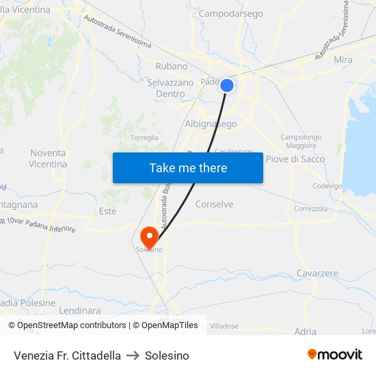 Venezia Fr. Cittadella to Solesino map