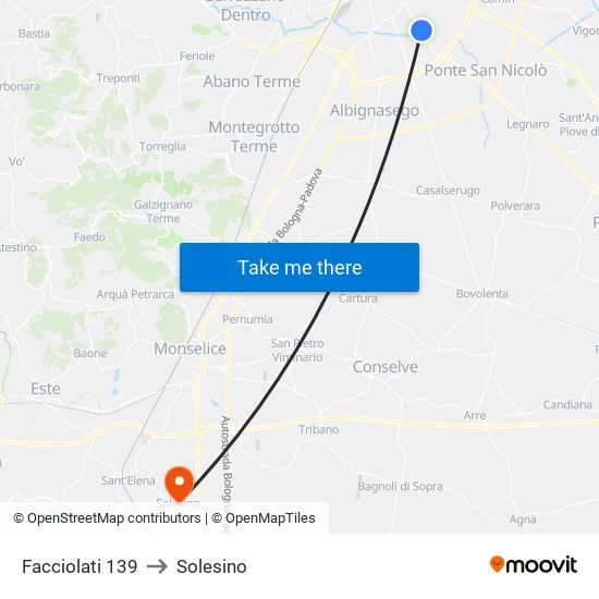 Facciolati 139 to Solesino map
