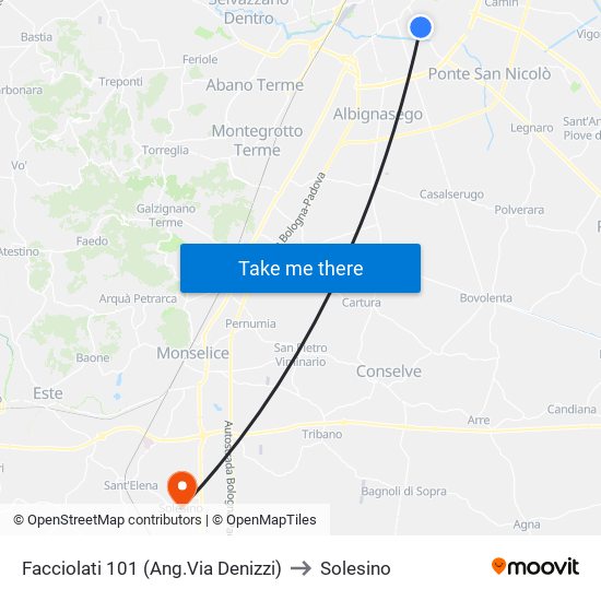 Facciolati 101 (Ang.Via Denizzi) to Solesino map