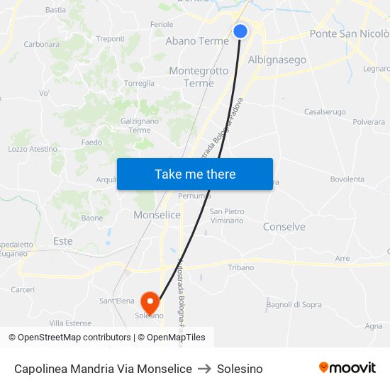 Capolinea Mandria Via Monselice to Solesino map