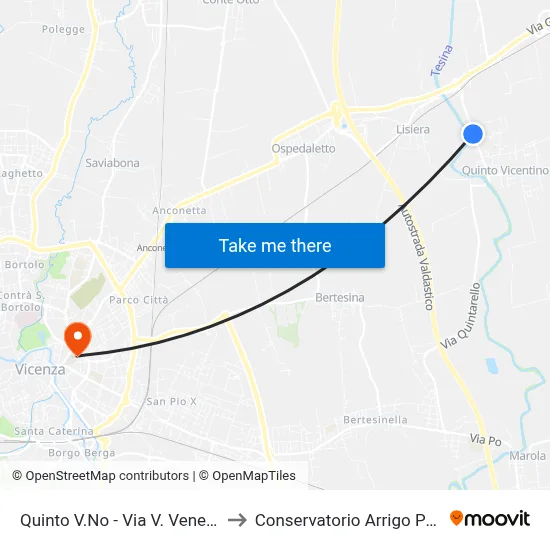 Quinto - V. Veneto Street, 137 to Arrigo Pedrollo Conservatory map