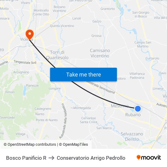 Bosco Panificio R to Conservatorio Arrigo Pedrollo map