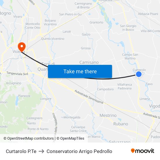Curtarolo P.Te to Conservatorio Arrigo Pedrollo map