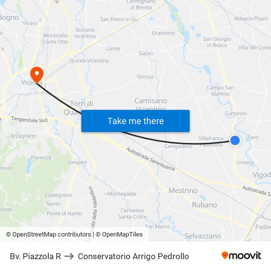 Bv. Piazzola R to Conservatorio Arrigo Pedrollo map