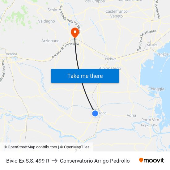 Bivio Ex S.S. 499 R to Conservatorio Arrigo Pedrollo map