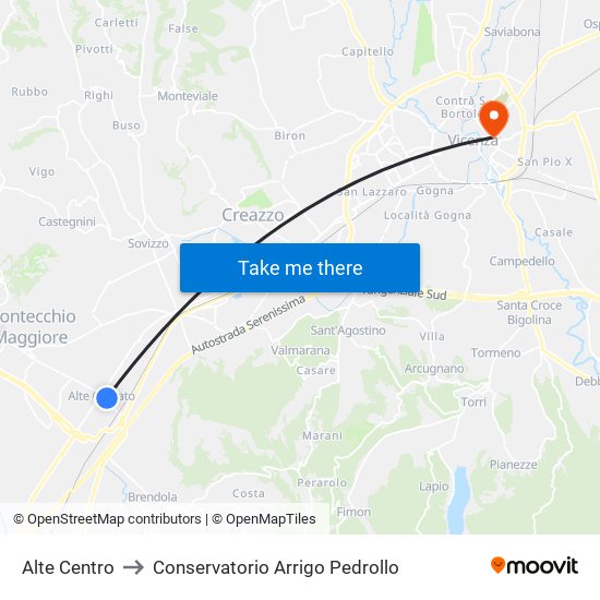 Alte Centro to Conservatorio Arrigo Pedrollo map