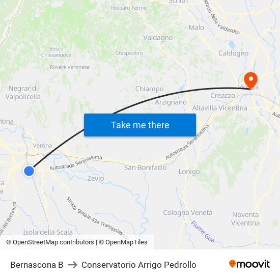 Bernascona B to Conservatorio Arrigo Pedrollo map