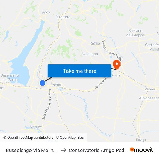 Bussolengo Via Molinara B to Conservatorio Arrigo Pedrollo map