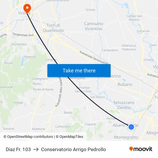 Diaz Fr. 103 to Conservatorio Arrigo Pedrollo map