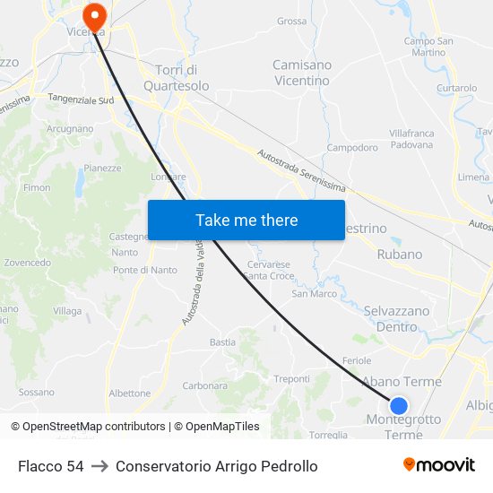 Flacco 54 to Conservatorio Arrigo Pedrollo map